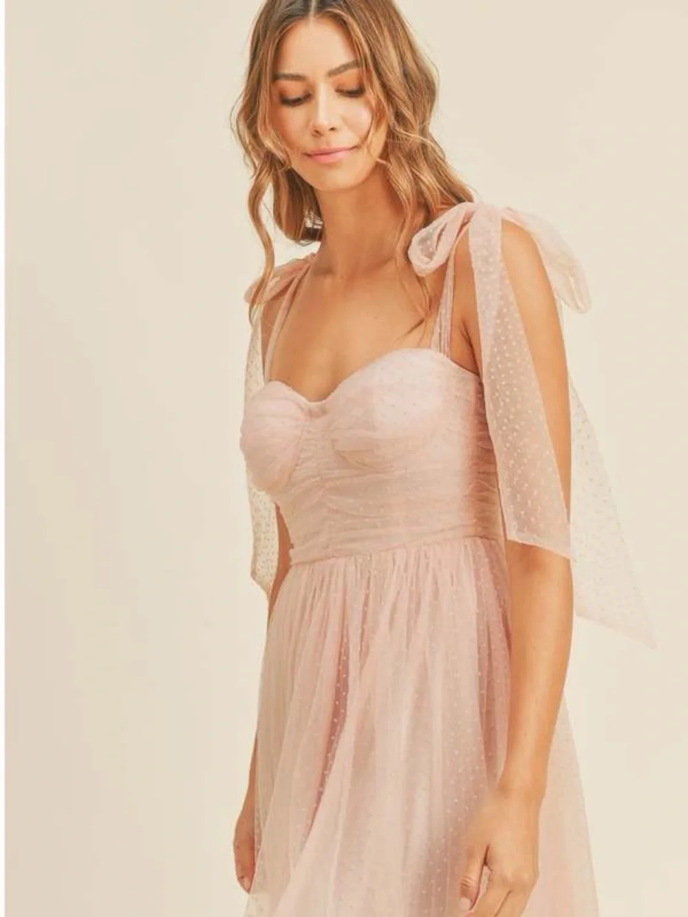 Mable Brynlee Tulle Midi Dress Tie Shoulder Romantic Cottagecore Dress - Picture 3 of 12